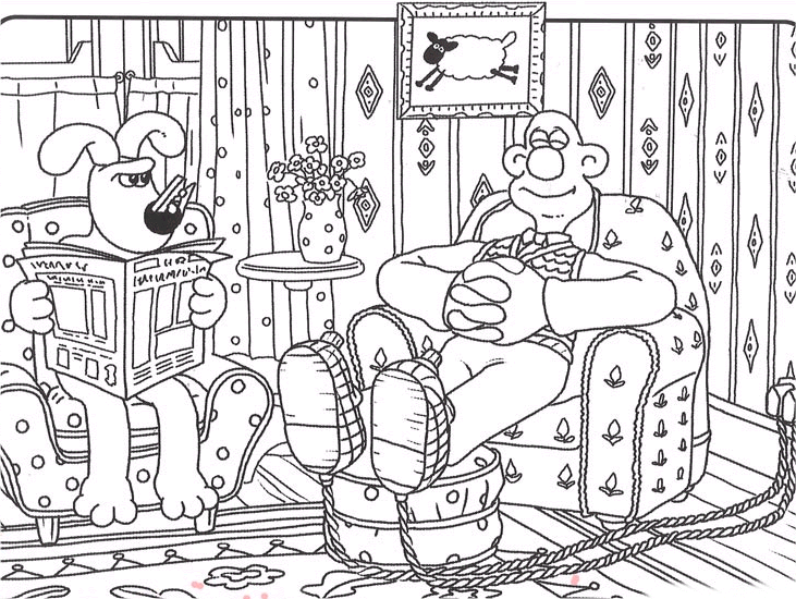 coloriage wallace et gromit detente dans le salon